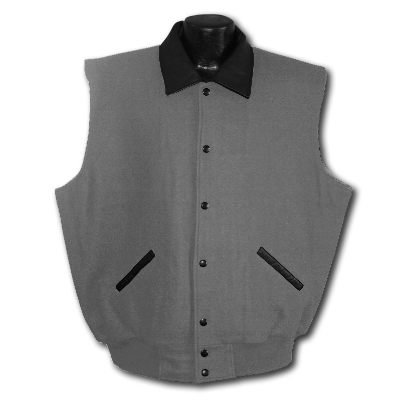 Wool vest with leather trim grey1